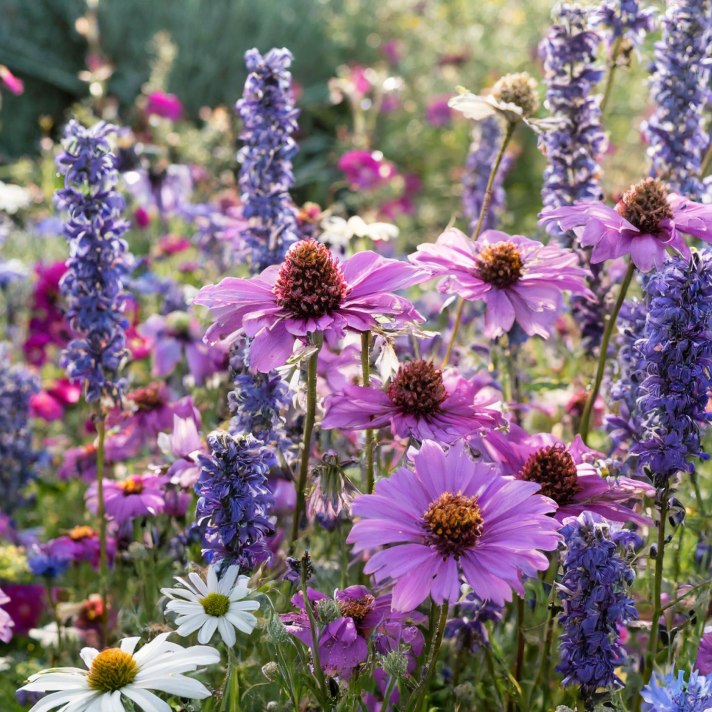 Purple perennial flowers cover