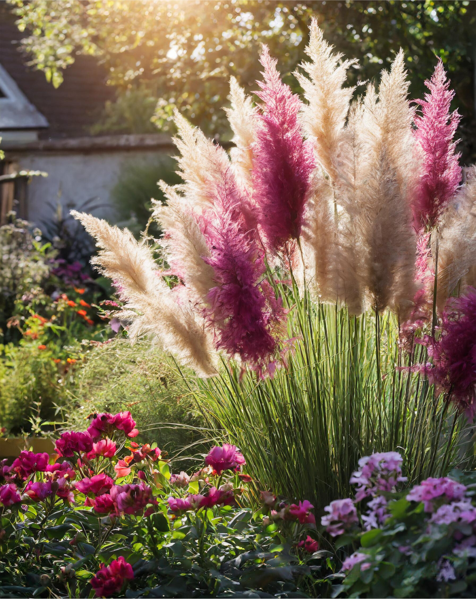 Pink and white pampas grass