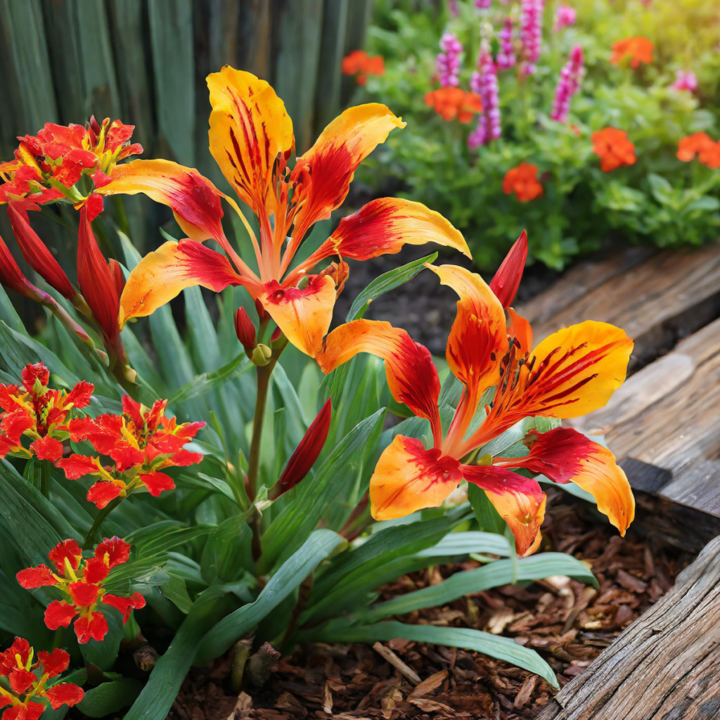 summer blooms with mulch