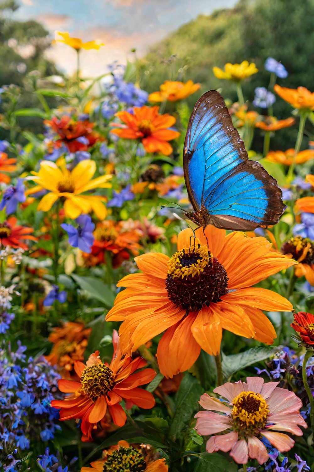 Butterfly and Mexican sunfower flower