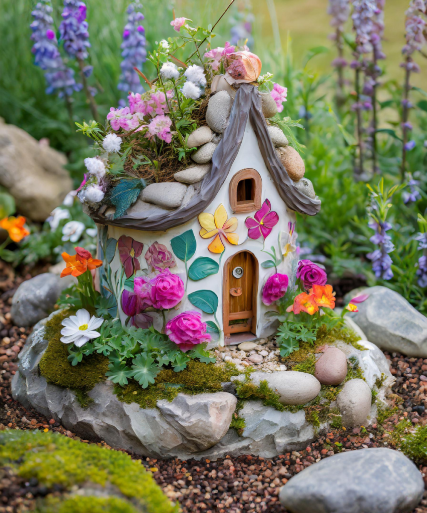 tiny Fairy Garden painted flower hhouse